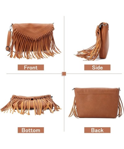 Women PU Leather Hobo Fringe Tassel Cross Body Bag Vintage Shoulder Handbag for Girls Brown $11.95 Hobo Bags