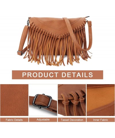 Women PU Leather Hobo Fringe Tassel Cross Body Bag Vintage Shoulder Handbag for Girls Brown $11.95 Hobo Bags