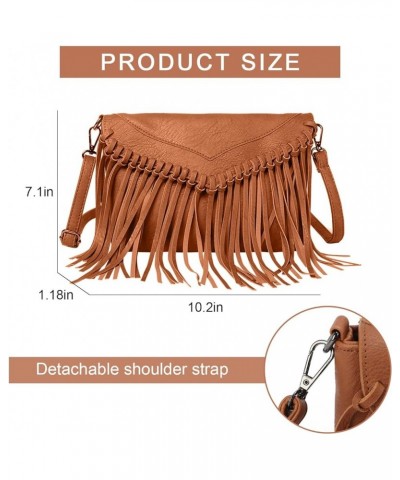 Women PU Leather Hobo Fringe Tassel Cross Body Bag Vintage Shoulder Handbag for Girls Brown $11.95 Hobo Bags