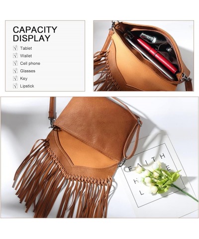 Women PU Leather Hobo Fringe Tassel Cross Body Bag Vintage Shoulder Handbag for Girls Brown $11.95 Hobo Bags