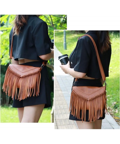 Women PU Leather Hobo Fringe Tassel Cross Body Bag Vintage Shoulder Handbag for Girls Brown $11.95 Hobo Bags