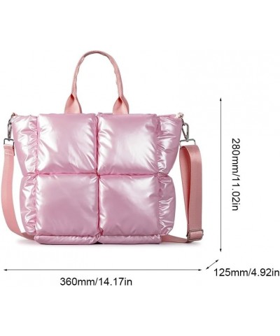 Women Quilted Tote Handbag Lightweight Padded Shoulder Bag Versatile Top Handle Bag Puffy Crossbody Bag Winter Dating Bag (Pi...