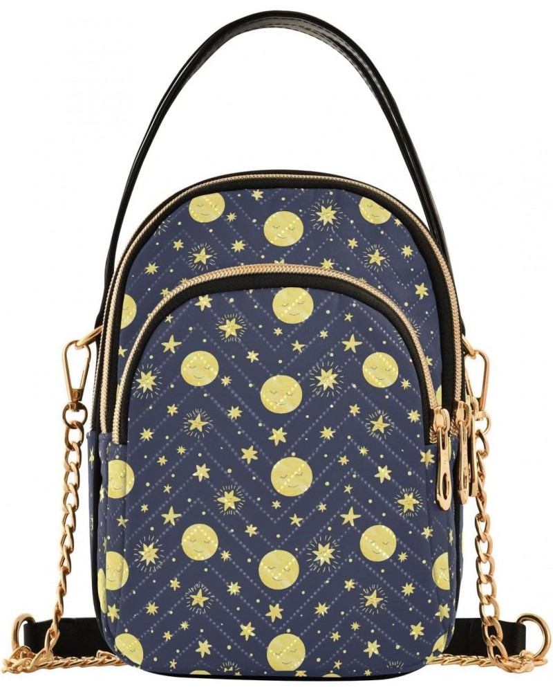 Moon and Stars Pattern Crossbody Bags for Women Multi Pocket Shoulder Handbags with Adjustable Strap $14.81 Crossbody Bags