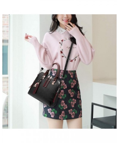 Women Handbags PU Long Strap Shoulder Bag Ladies Tote Bag Cross-body Bags Purse Messenger Bags-Black Pink $21.75 Totes