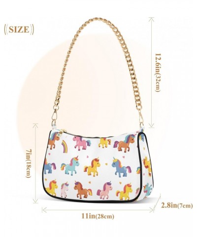 Cartoon Unicorn Clutch Shoulder Bag for Women, Hobo Tote Handbag with Gold Chain, Crossbody Bag with Zipper Closure $12.90 Totes