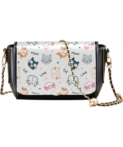 Colorful Doodle Paw Animal Print Women Crossbody Bag Purses Casual Women Shoulder Leather Bags Wallet Satchel Cartoon Cat Fac...