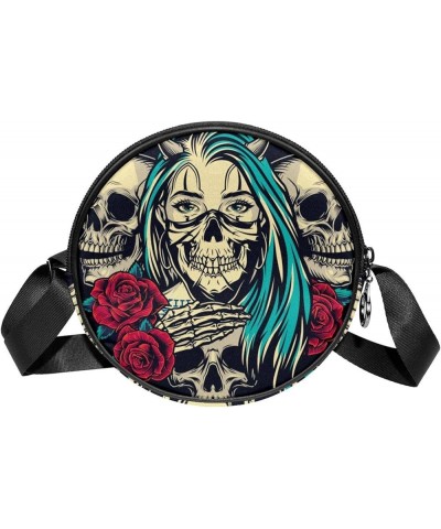 Vintage Skull Insect Pattern Crossbody Bag for Women Teen Girls Round Canvas Shoulder Bag Purse Tote Handbag Bag Multi15 $10....