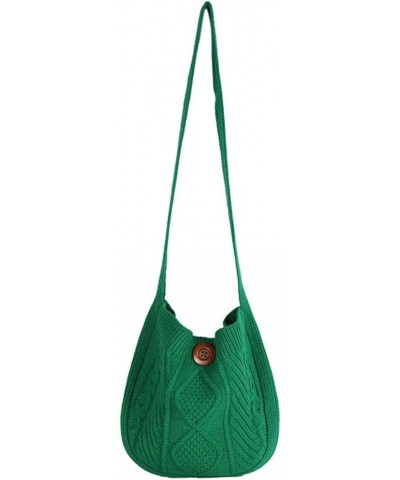 Retro Casual Woven Plush Wool Women'S Small Shoulder Bag Button Bag (White) Green $19.05 Shoulder Bags