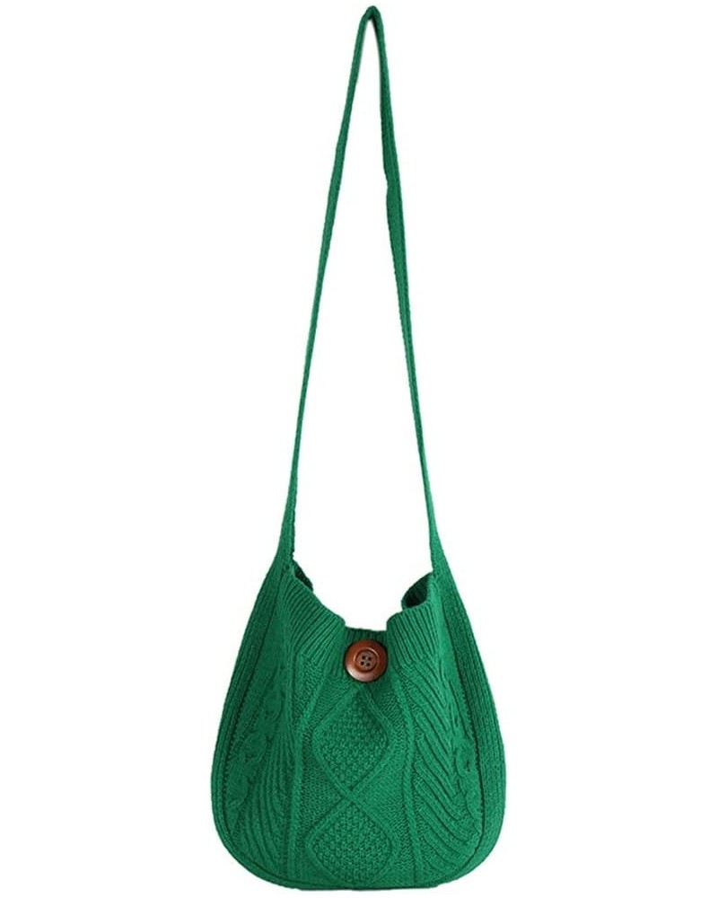 Retro Casual Woven Plush Wool Women'S Small Shoulder Bag Button Bag (White) Green $19.05 Shoulder Bags