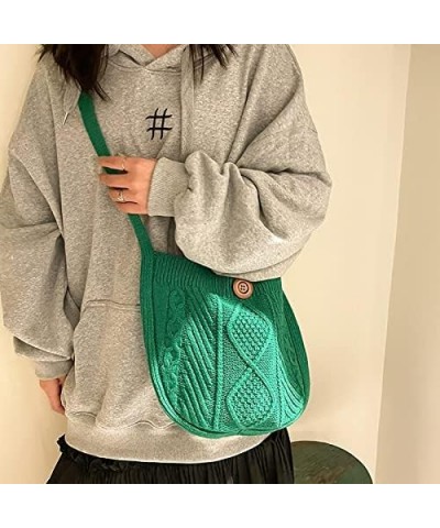 Retro Casual Woven Plush Wool Women'S Small Shoulder Bag Button Bag (White) Green $19.05 Shoulder Bags