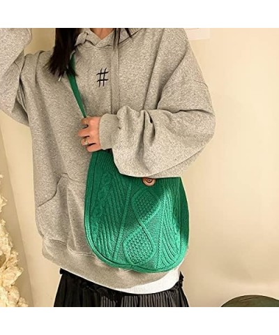 Retro Casual Woven Plush Wool Women'S Small Shoulder Bag Button Bag (White) Green $19.05 Shoulder Bags