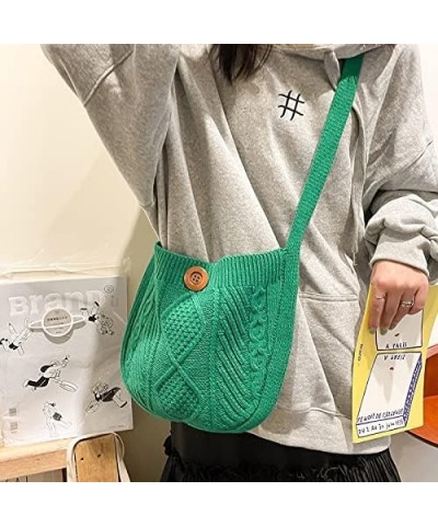 Retro Casual Woven Plush Wool Women'S Small Shoulder Bag Button Bag (White) Green $19.05 Shoulder Bags