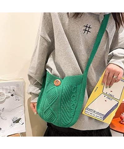 Retro Casual Woven Plush Wool Women'S Small Shoulder Bag Button Bag (White) Green $19.05 Shoulder Bags