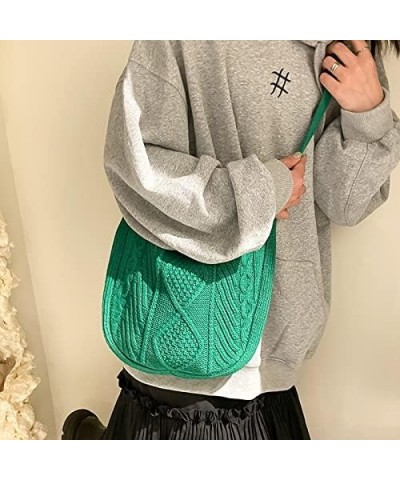 Retro Casual Woven Plush Wool Women'S Small Shoulder Bag Button Bag (White) Green $19.05 Shoulder Bags