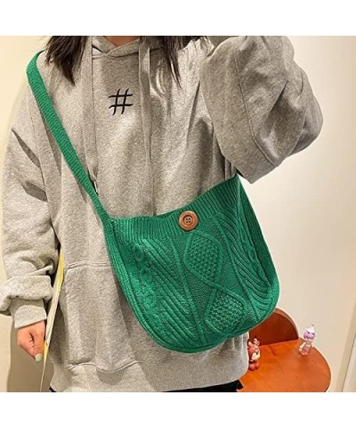 Retro Casual Woven Plush Wool Women'S Small Shoulder Bag Button Bag (White) Green $19.05 Shoulder Bags