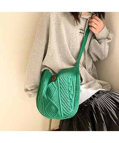 Retro Casual Woven Plush Wool Women'S Small Shoulder Bag Button Bag (White) Green $19.05 Shoulder Bags