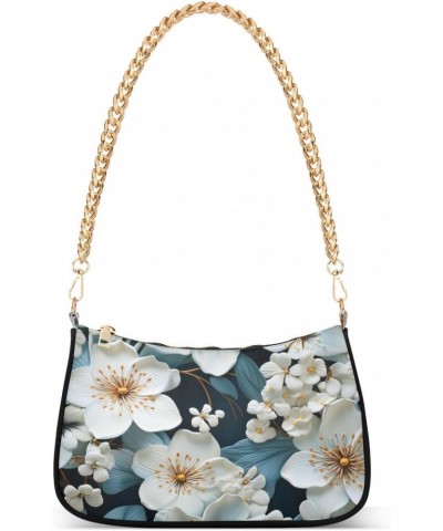 Shoulder Bags for Women White Flowers Hobo Tote Handbag Small Clutch Purse with Zipper Closure $15.50 Shoulder Bags