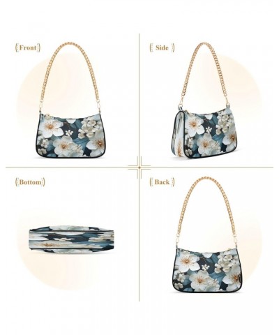 Shoulder Bags for Women White Flowers Hobo Tote Handbag Small Clutch Purse with Zipper Closure $15.50 Shoulder Bags