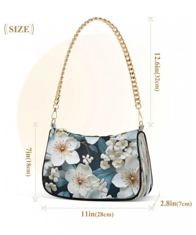 Shoulder Bags for Women White Flowers Hobo Tote Handbag Small Clutch Purse with Zipper Closure $15.50 Shoulder Bags