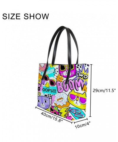 Shoulder Bag Tote Bags for Women Funny Cats Boom Leather Shopper Work Handbags Large Casual Bag $22.99 Totes