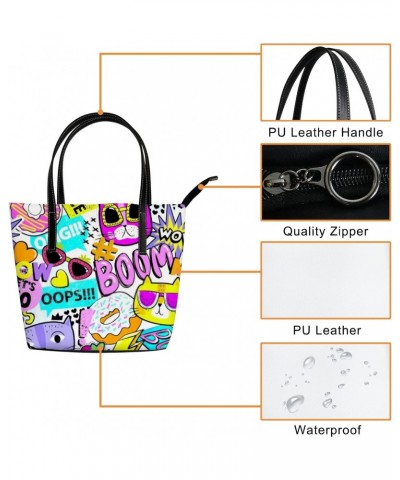 Shoulder Bag Tote Bags for Women Funny Cats Boom Leather Shopper Work Handbags Large Casual Bag $22.99 Totes