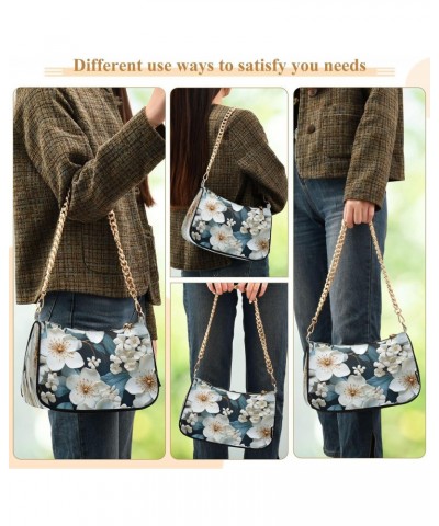 Shoulder Bags for Women White Flowers Hobo Tote Handbag Small Clutch Purse with Zipper Closure $15.50 Shoulder Bags