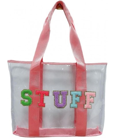 Clear Beach Bags Waterproof Clear Tote Bag with Letter Concert Stadium Messenger Shoulder Bag (Pink) Pink $9.71 Totes