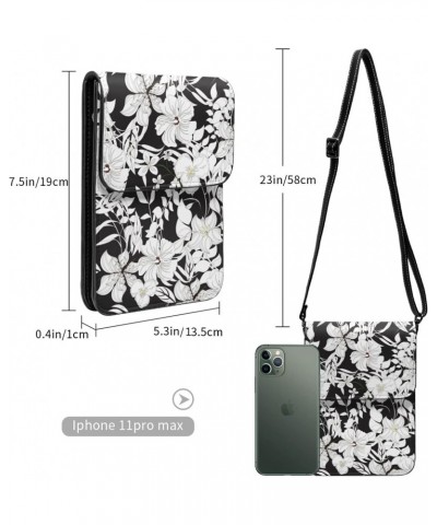 Elegant Flowers Floral Black White Vintage Crossbody Cell Phone Purse for Womens Lightweight Small Soft Leather Fashion Trave...