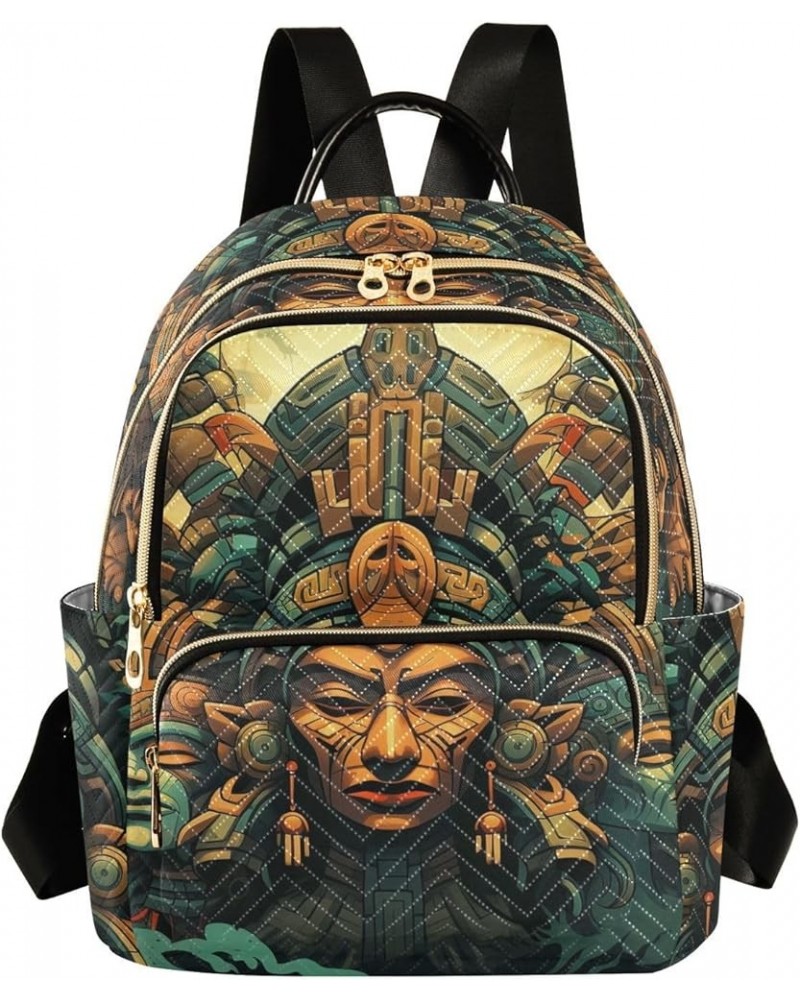 Medium Fashion Backpack for Women Aztec Statue Print Ladies Travel Daypack Aesthetic Shoulder Bag 11.4×6.1×14.1 IN $16.92 Bac...