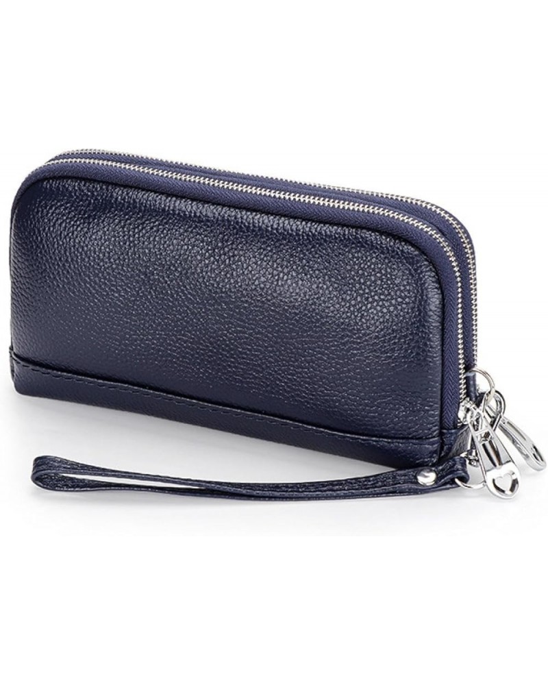 Double zipper clutch for women, multi-functional top layer cowhide long wallet, genuine leather clutch Royal Blue $10.80 Clut...