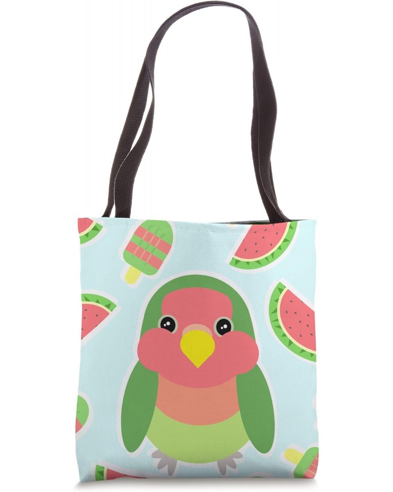 Kawaii Parrot Chubby Green Birb Art Minimal Lovebird Doodle Tote Bag $15.93 Totes