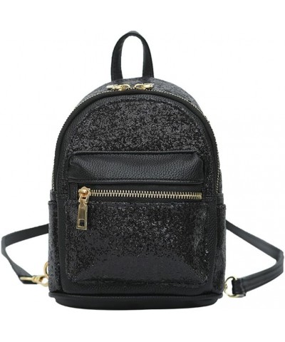 Women Cute Sequin Mini Backpack Leather Purse Women Backpack Leather Cross Body Bag Pink Black $13.49 Backpacks