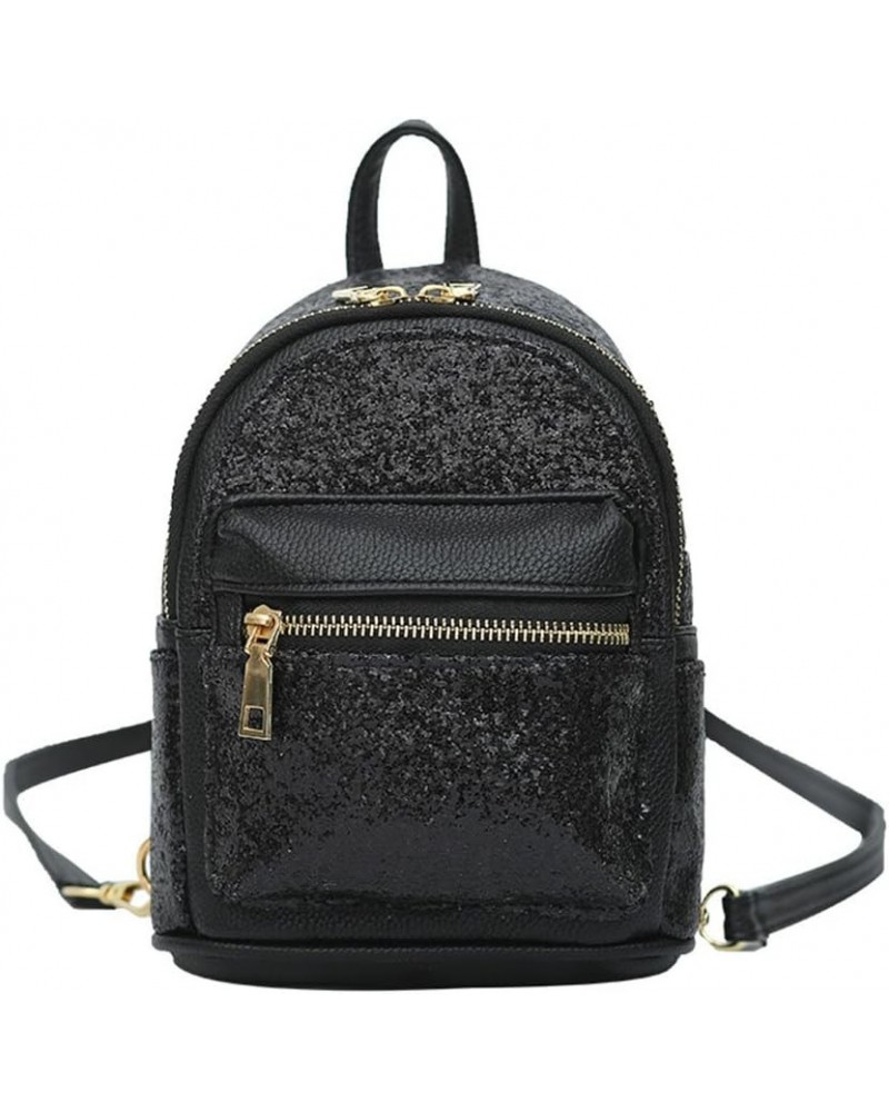 Women Cute Sequin Mini Backpack Leather Purse Women Backpack Leather Cross Body Bag Pink Black $13.49 Backpacks