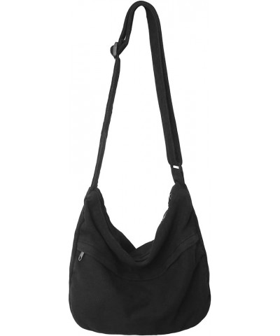 Canvas Messenger Bag Large Hobo Crossbody Bag with Zipper Casual Shoulder Tote Handbag for Women and Men Black $12.42 Totes