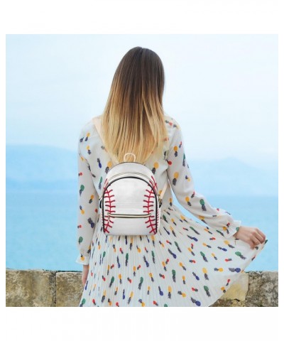 Bright Baseball Texture Backpack Purse for Women Cute Mini Back Pack Small Casual Daypacks Pu Leather Bookbag Anti Theft Trav...