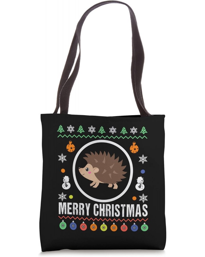 Merry Christmas Hedgehog Ugly Sweater Xmas Knit Tote Bag $12.98 Totes