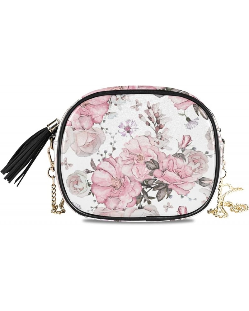 Shoulder Crossbody Bag With Metal Chain Strap for Women Girl Sunflower Butterfly Women's Wallet One Size Pink Flowers and Lea...