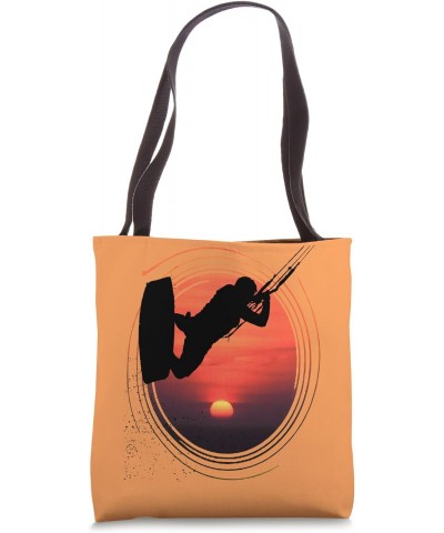 Kitesurfing Action Kite And Surf Silhouette Black And Sunset Tote Bag $10.81 Totes