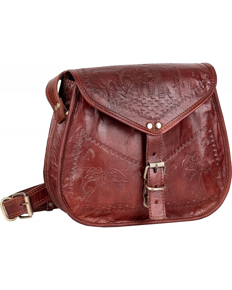 Women Unique Genuine Leather Purse ~ 11" Handmade durable embossed bag, Shoulder handbag with leather lining Forest (Elephant...