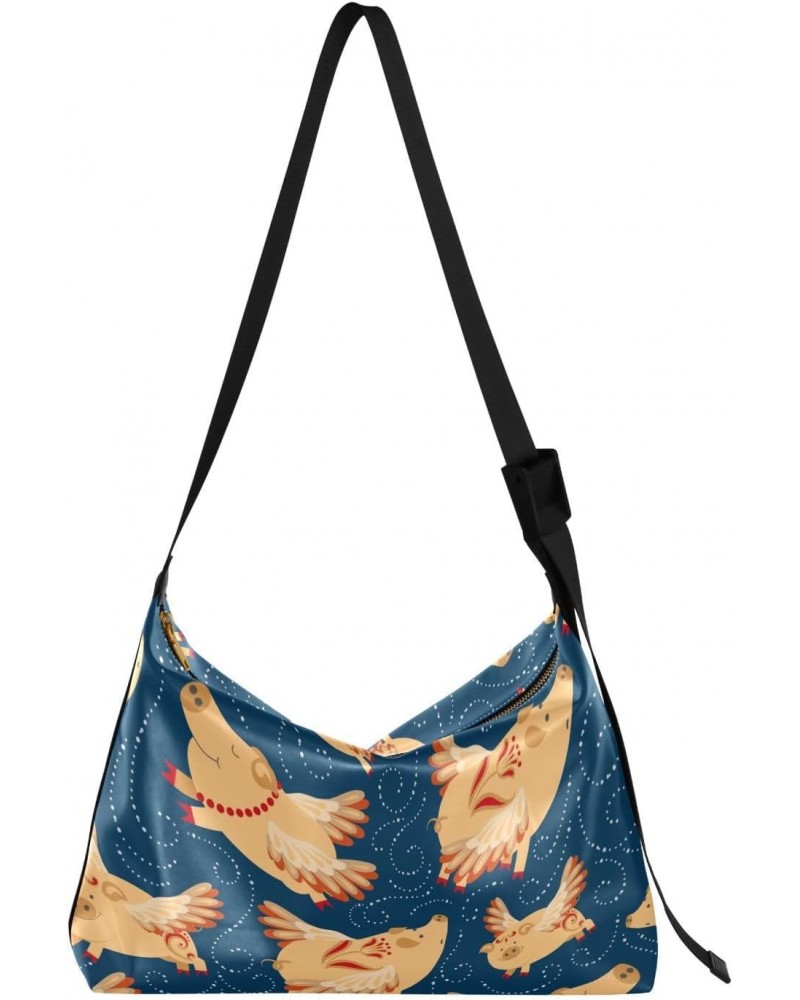 Sling Bags Crossbody Flying Pigs in A Dark Blue Sky Boys Large Sling Bag Men Sling Bags Crossbody $19.46 Hobo Bags