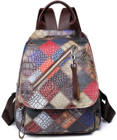 soft leather texture backpack women bag splicing contrasting color travel bag $15.18 Backpacks