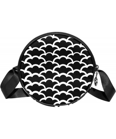 Black and White Japanese Wave Motif Crossbody Bag for Women Teen Girls Round Canvas Shoulder Bag Purse Tote Handbag Bag $9.03...