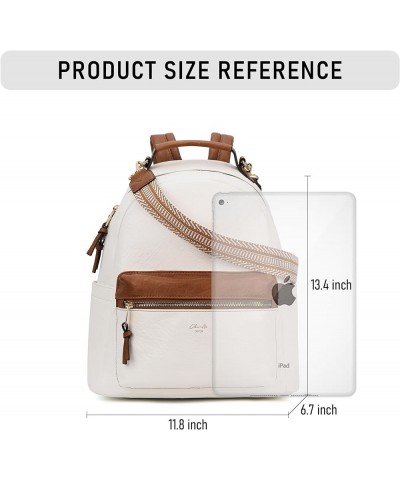 Backpack Purse for Women Class Vegan Leather Fashion School Daypack Multipurpose Design Normal (13.5-in Hight) Brown White-cr...