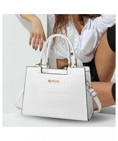 Stylish PU Casual Handbag with Multiple Pockets Pattern Crossbody Bag Women Large Capacity Shoulder Bag Retro Cla White $12.9...