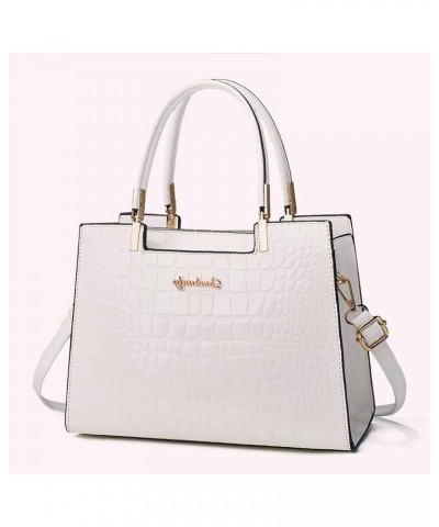 Stylish PU Casual Handbag with Multiple Pockets Pattern Crossbody Bag Women Large Capacity Shoulder Bag Retro Cla White $12.9...