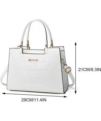 Stylish PU Casual Handbag with Multiple Pockets Pattern Crossbody Bag Women Large Capacity Shoulder Bag Retro Cla White $12.9...