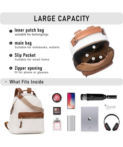 Backpack Purse for Women Class Vegan Leather Fashion School Daypack Multipurpose Design Normal (13.5-in Hight) Brown White-cr...