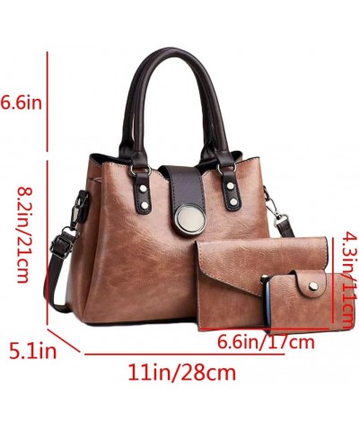 3pcs Women Purse and Handbag PU Retro Top Handle Satchel Clutch Wallet Card Holder Red Dark Pink $32.41 Totes