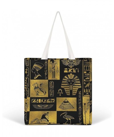 Egyptian Gold Hieroglyphs Symbols CanvasTote Bag for Women Girl Canvas Shoulder Handbags Cute Large Purse $11.18 Totes