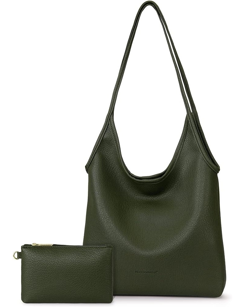 Slouchy Hobo Bags for Women Soft Designer Shoulder Purses Ladies Top Handle Handbag 1olive Green $11.48 Handbags